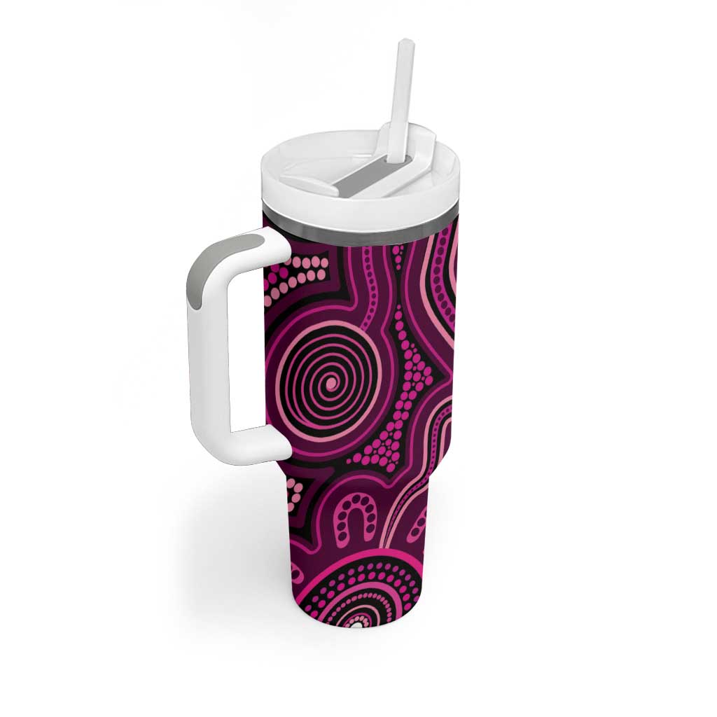 Australia Breast Cancer Awareness Tumbler With Handle Pink Dragonflies Aboriginal Art - Aussie Hoodie