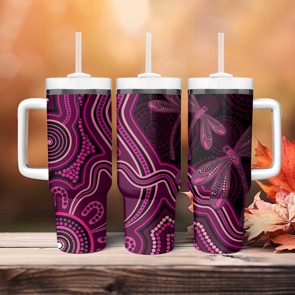Australia Breast Cancer Awareness Tumbler With Handle Pink Dragonflies Aboriginal Art - Aussie Hoodie