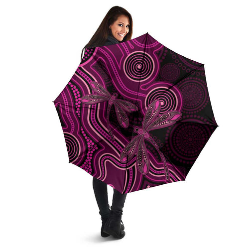 Australia Breast Cancer Awareness Umbrella Pink Dragonflies Aboriginal Art - Aussie Hoodie