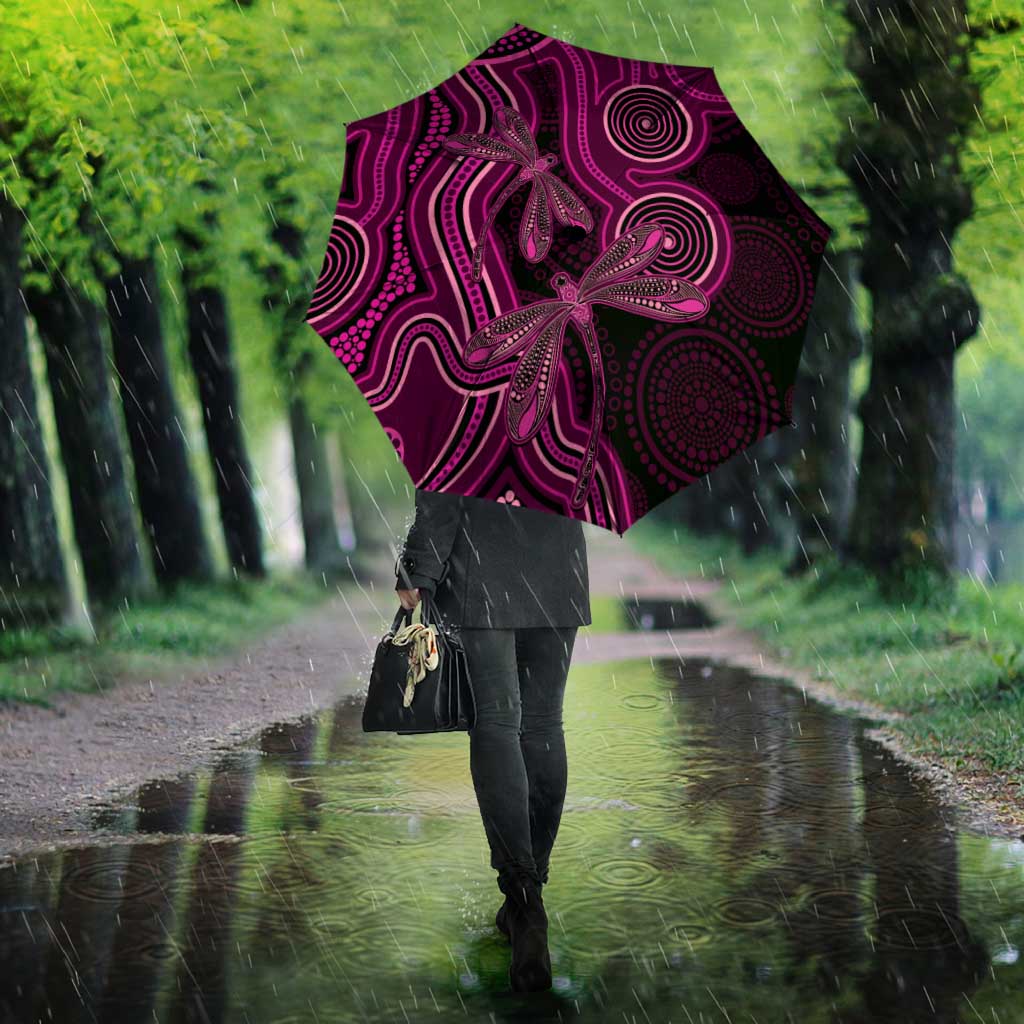Australia Breast Cancer Awareness Umbrella Pink Dragonflies Aboriginal Art - Aussie Hoodie
