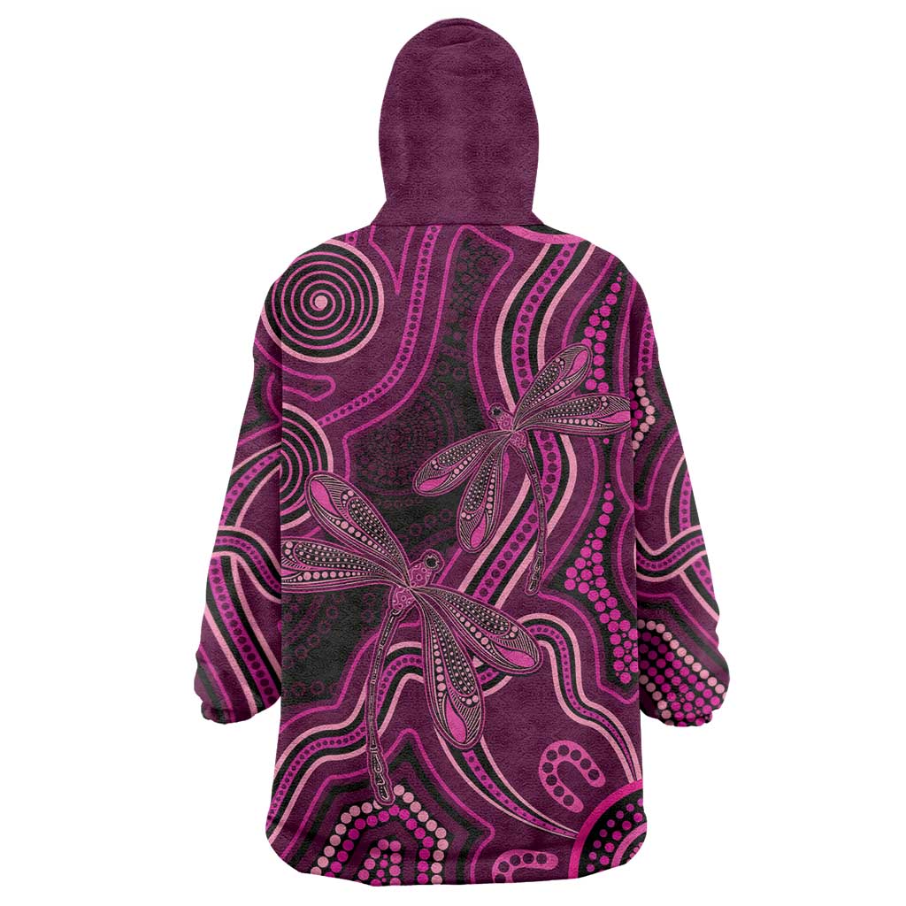 Australia Breast Cancer Awareness Wearable Blanket Hoodie Pink Dragonflies Aboriginal Art - Aussie Hoodie