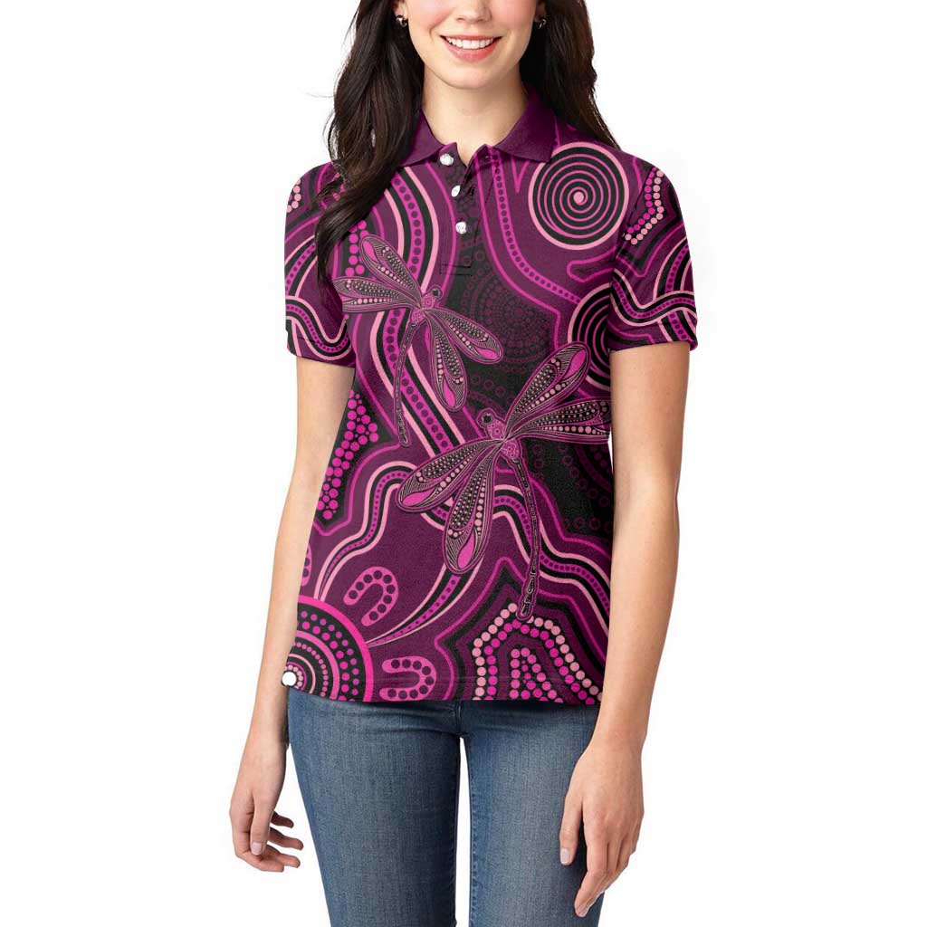 Australia Breast Cancer Awareness Women Polo Shirt Pink Dragonflies Aboriginal Art - Aussie Hoodie