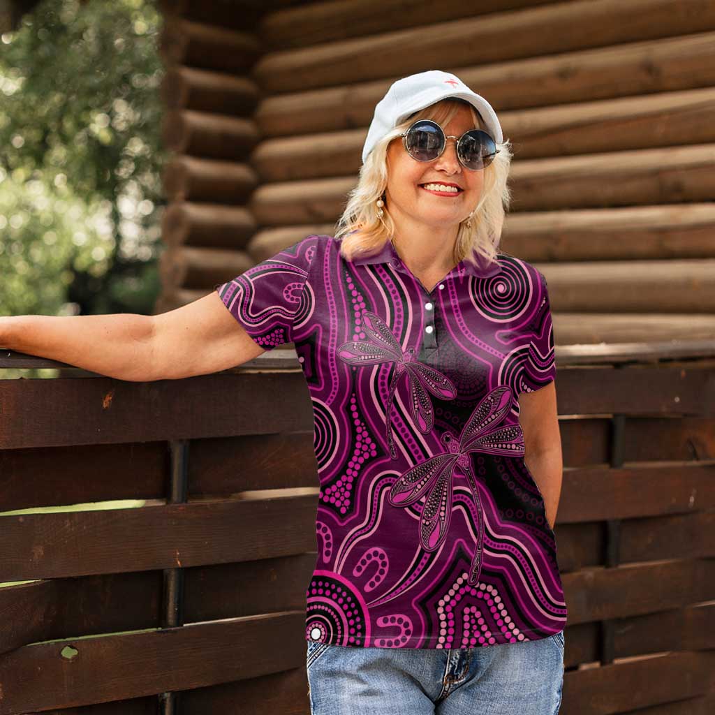 Australia Breast Cancer Awareness Women Polo Shirt Pink Dragonflies Aboriginal Art - Aussie Hoodie