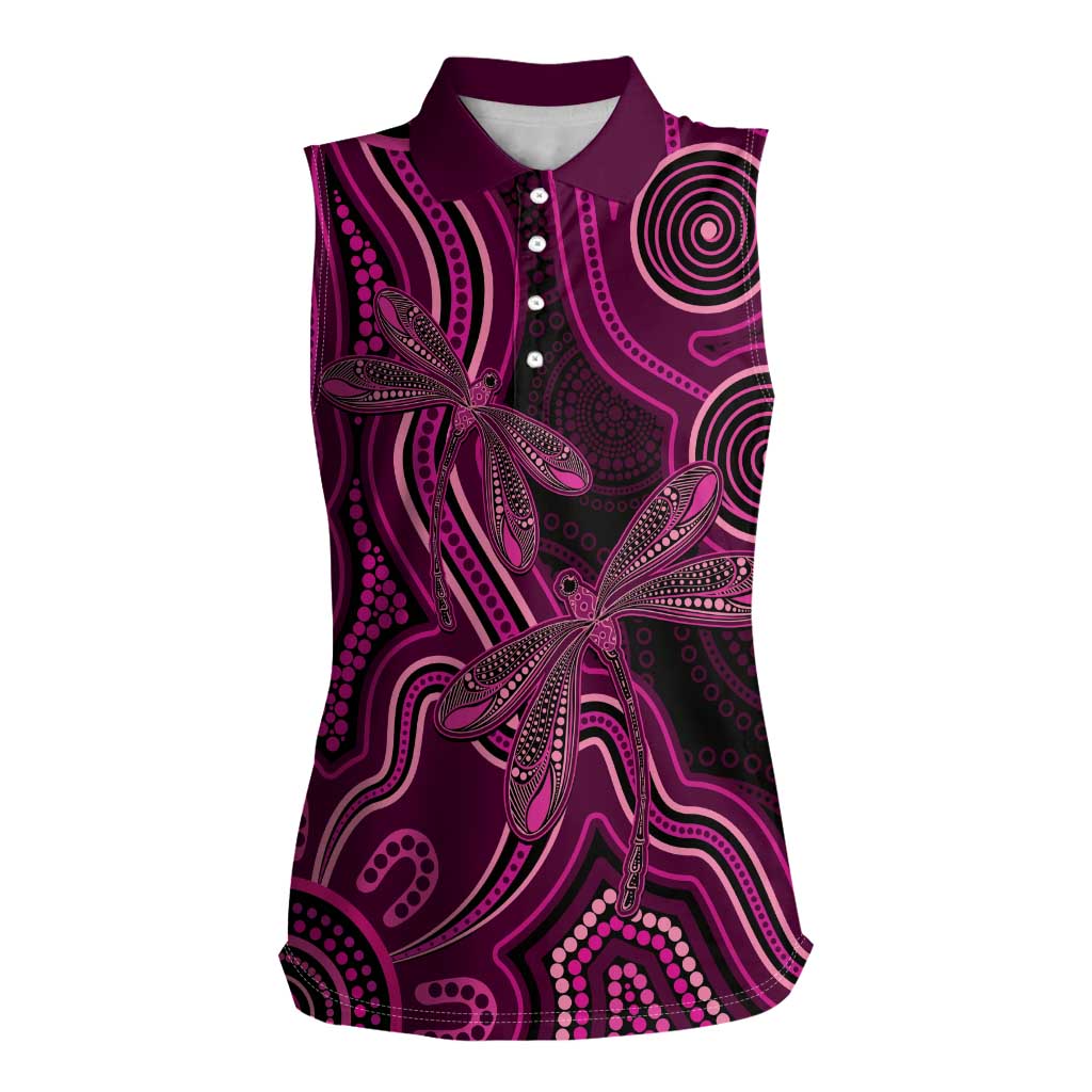 Australia Breast Cancer Awareness Women Sleeveless Polo Shirt Pink Dragonflies Aboriginal Art - Aussie Hoodie