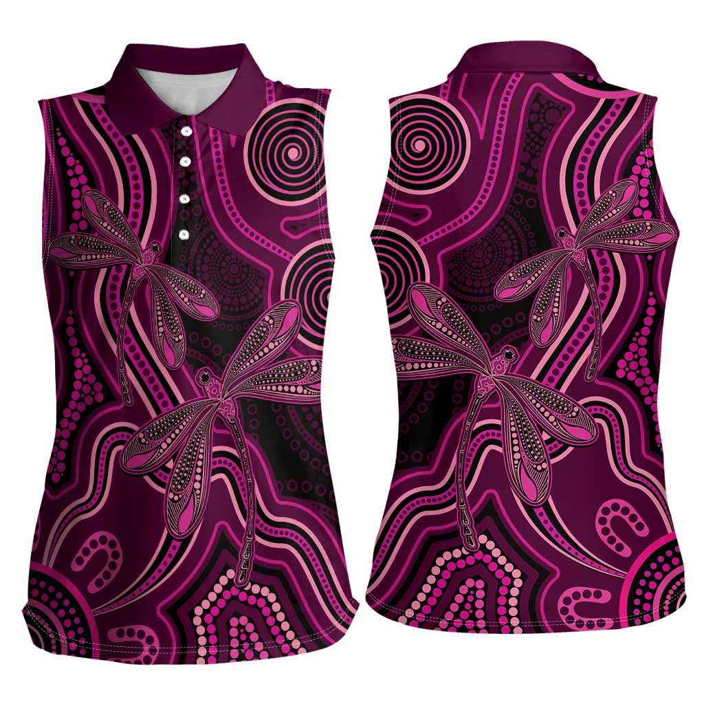 Australia Breast Cancer Awareness Women Sleeveless Polo Shirt Pink Dragonflies Aboriginal Art - Aussie Hoodie