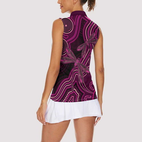 Australia Breast Cancer Awareness Women Sleeveless Polo Shirt Pink Dragonflies Aboriginal Art - Aussie Hoodie