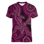 Australia Breast Cancer Awareness Women V-Neck T-Shirt Pink Dragonflies Aboriginal Art - Aussie Hoodie