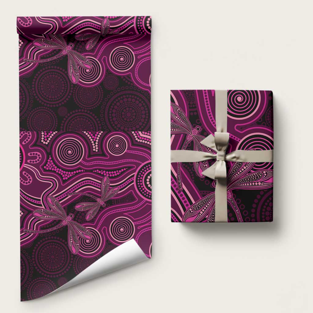 Australia Breast Cancer Awareness Wrapping Paper Pink Dragonflies Aboriginal Art - Aussie Hoodie