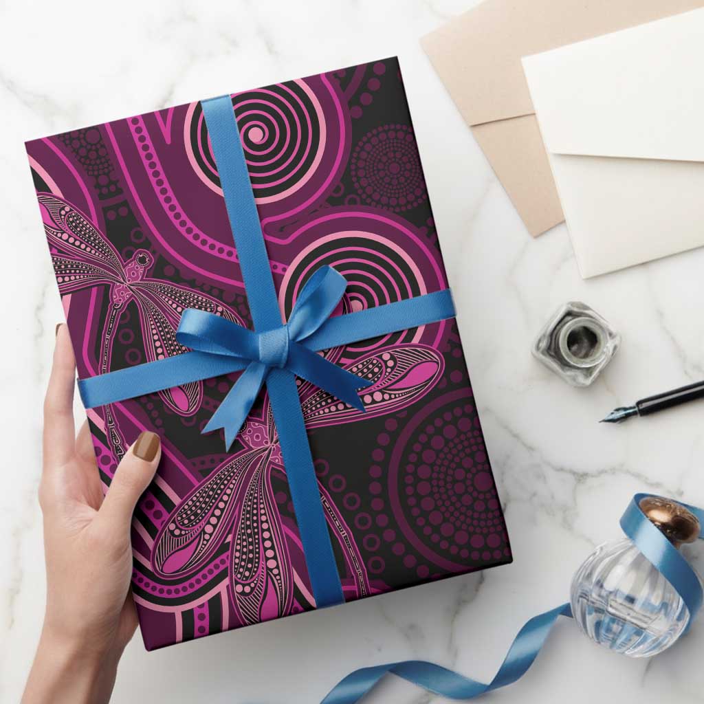 Australia Breast Cancer Awareness Wrapping Paper Pink Dragonflies Aboriginal Art - Aussie Hoodie