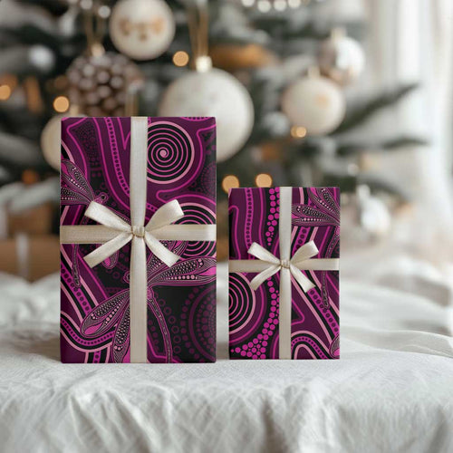Australia Breast Cancer Awareness Wrapping Paper Pink Dragonflies Aboriginal Art - Aussie Hoodie
