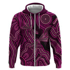 Australia Breast Cancer Awareness Zip Hoodie Pink Dragonflies Aboriginal Art - Aussie Hoodie