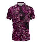 Australia Breast Cancer Awareness Zipper Polo Shirt Pink Dragonflies Aboriginal Art - Aussie Hoodie