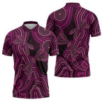 Australia Breast Cancer Awareness Zipper Polo Shirt Pink Dragonflies Aboriginal Art - Aussie Hoodie