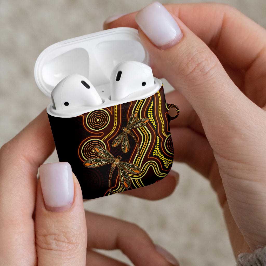 Orange Indigenous Dragonfly Australia AirPods Case Aboriginal Art - Aussie Hoodie