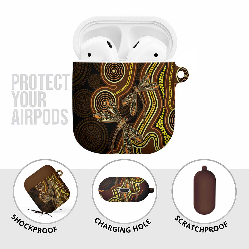 Orange Indigenous Dragonfly Australia AirPods Case Aboriginal Art - Aussie Hoodie