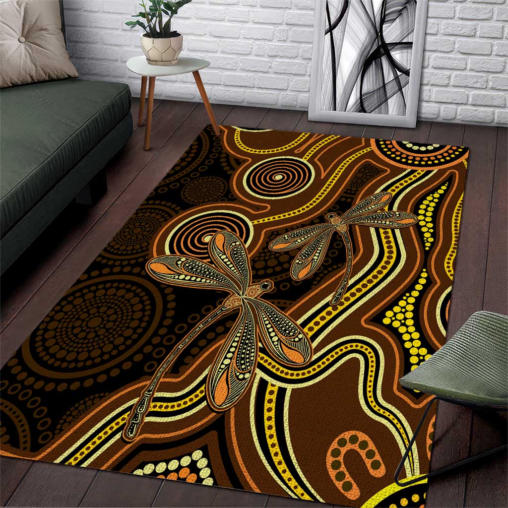 Orange Indigenous Dragonfly Australia Area Rug Aboriginal Art - Aussie Hoodie