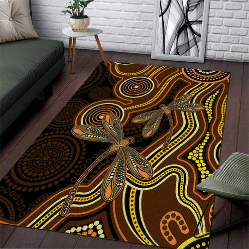 Orange Indigenous Dragonfly Australia Area Rug Aboriginal Art - Aussie Hoodie