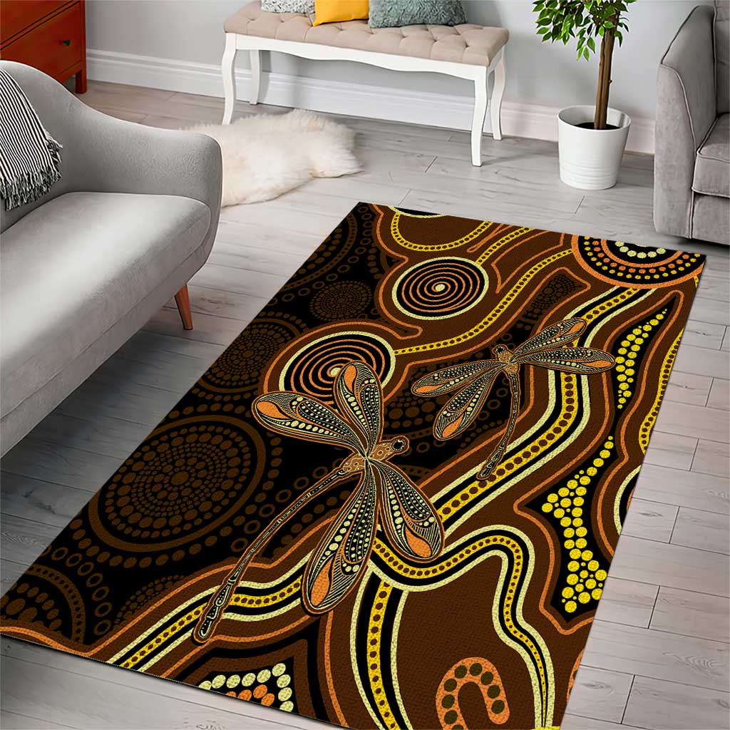 Orange Indigenous Dragonfly Australia Area Rug Aboriginal Art - Aussie Hoodie