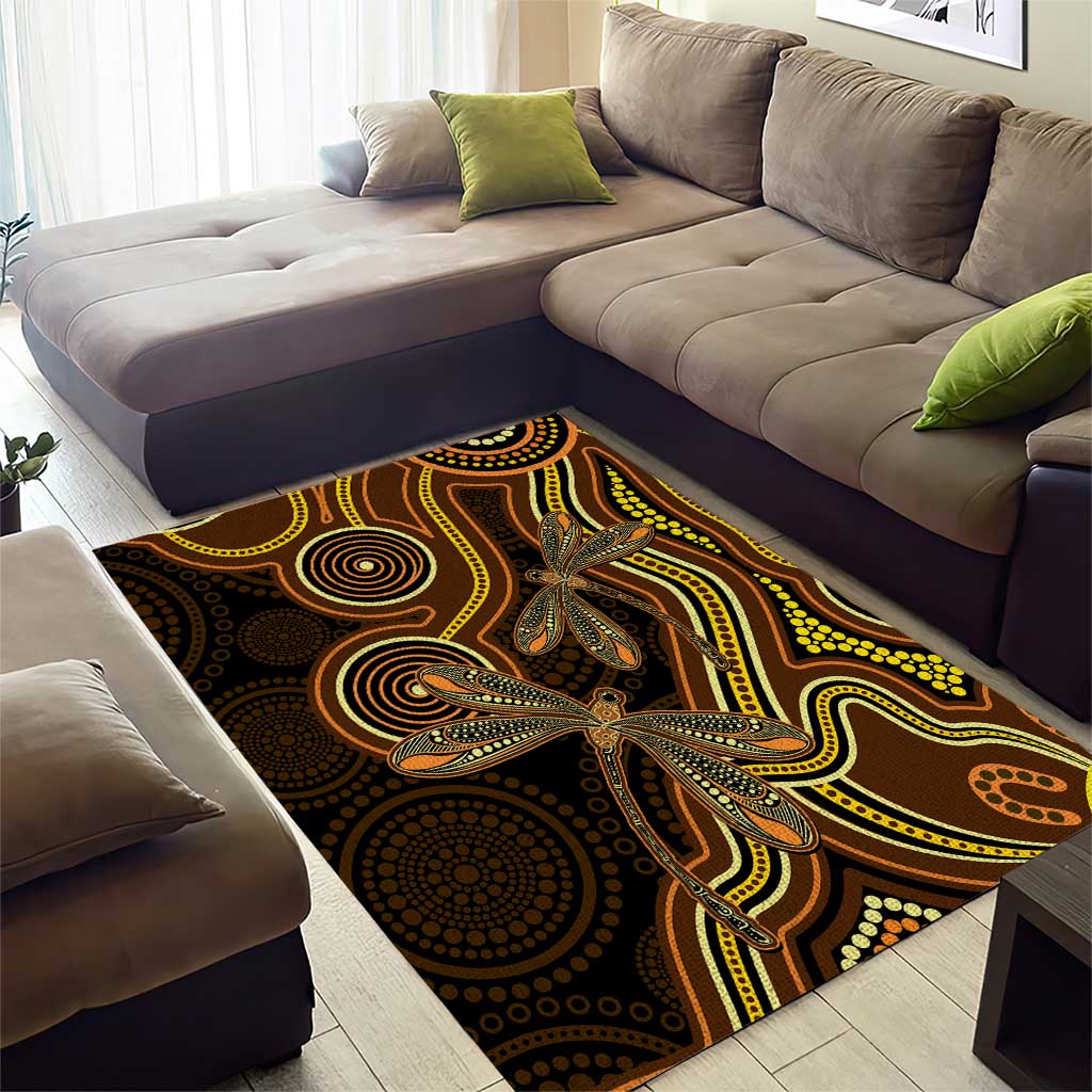Orange Indigenous Dragonfly Australia Area Rug Aboriginal Art - Aussie Hoodie