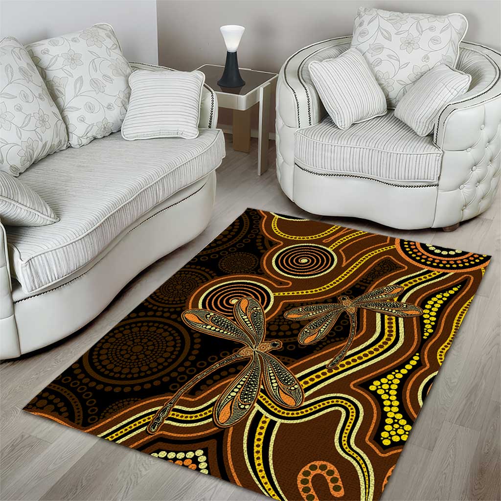 Orange Indigenous Dragonfly Australia Area Rug Aboriginal Art - Aussie Hoodie