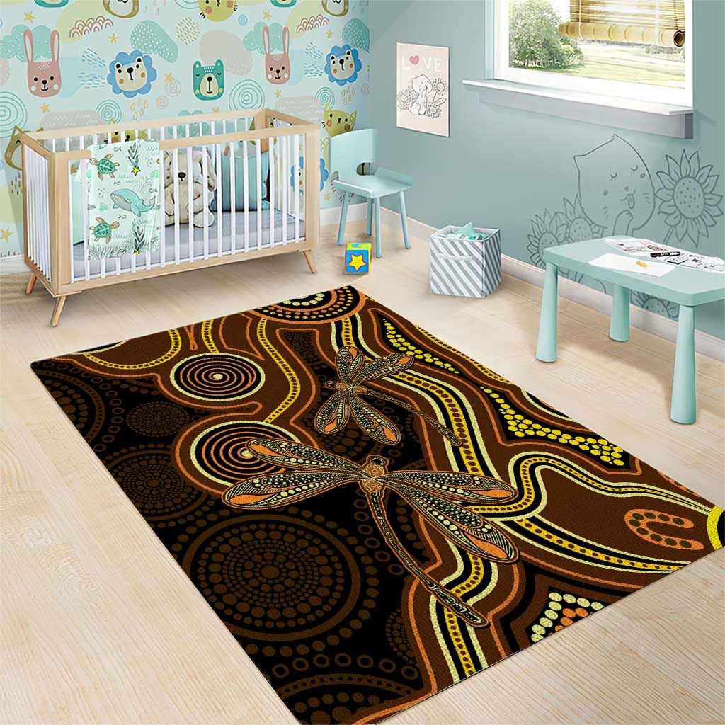 Orange Indigenous Dragonfly Australia Area Rug Aboriginal Art - Aussie Hoodie