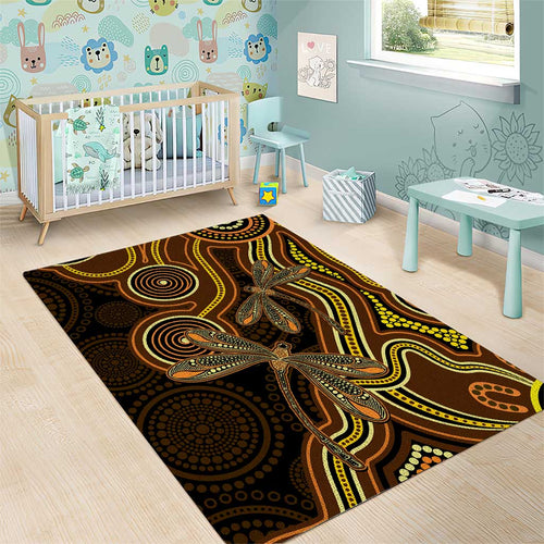Orange Indigenous Dragonfly Australia Area Rug Aboriginal Art - Aussie Hoodie