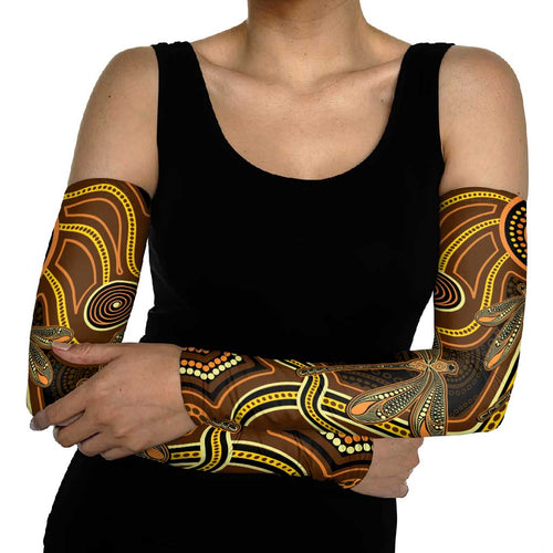 Orange Indigenous Dragonfly Australia Arm Sleeves Aboriginal Art - Aussie Hoodie