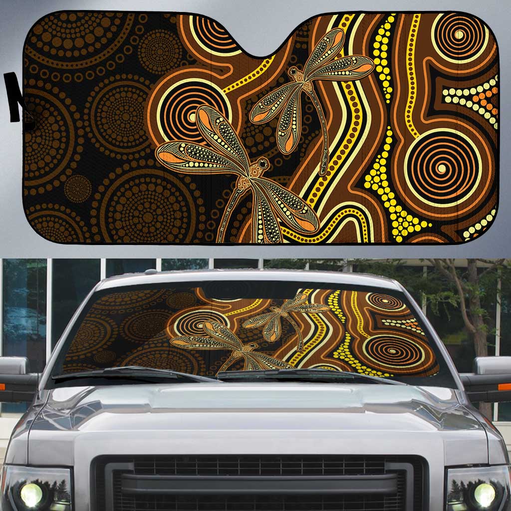 Orange Indigenous Dragonfly Australia Auto Sun Shade Aboriginal Art - Aussie Hoodie