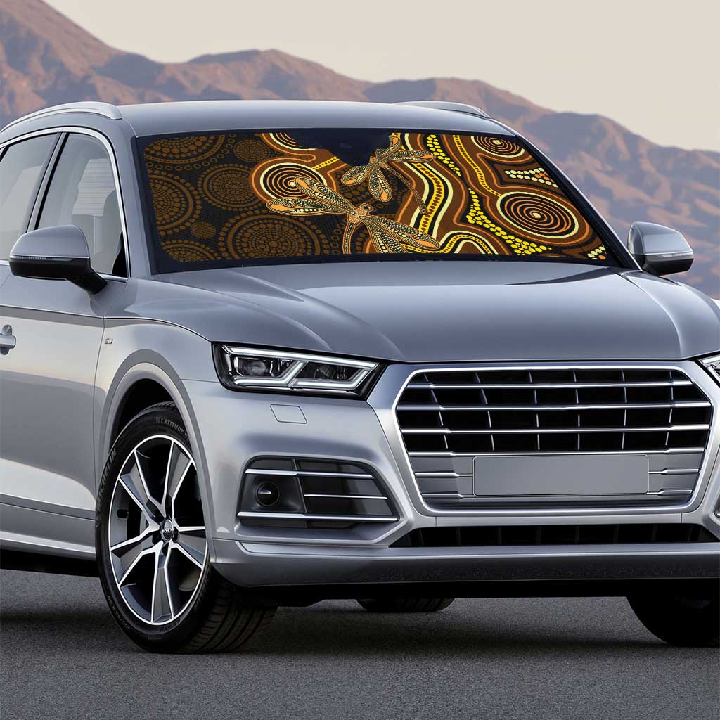 Orange Indigenous Dragonfly Australia Auto Sun Shade Aboriginal Art - Aussie Hoodie