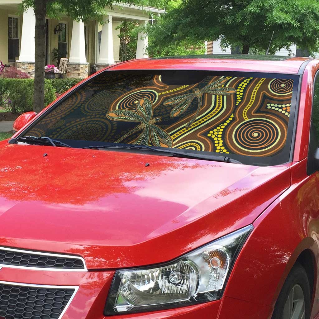 Orange Indigenous Dragonfly Australia Auto Sun Shade Aboriginal Art - Aussie Hoodie