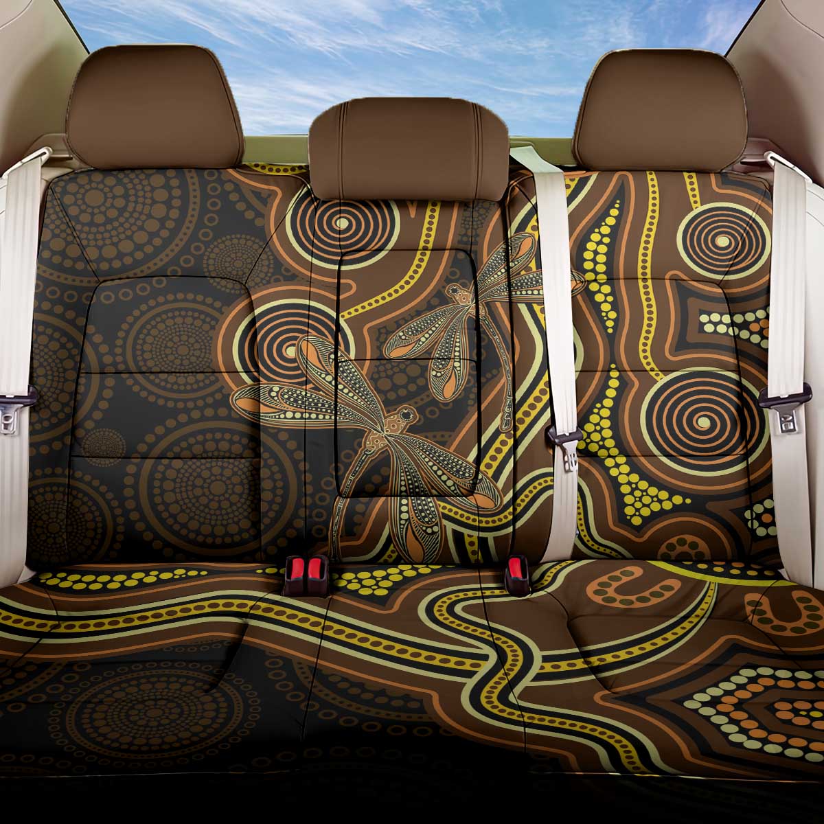 Orange Indigenous Dragonfly Australia Back Car Seat Cover Aboriginal Art - Aussie Hoodie