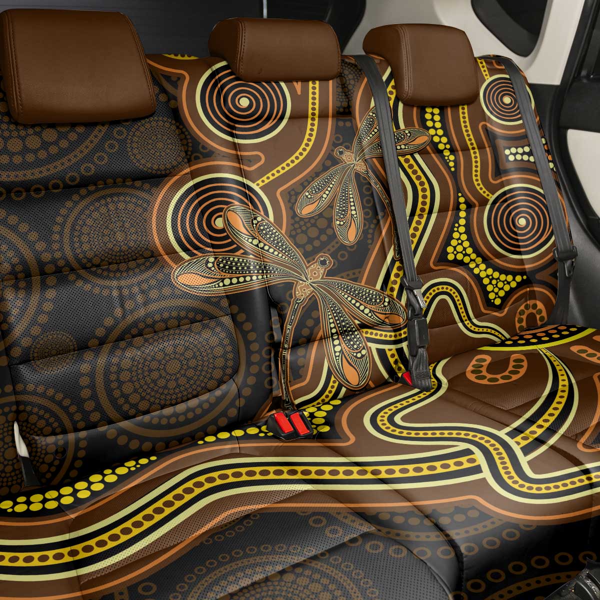 Orange Indigenous Dragonfly Australia Back Car Seat Cover Aboriginal Art - Aussie Hoodie