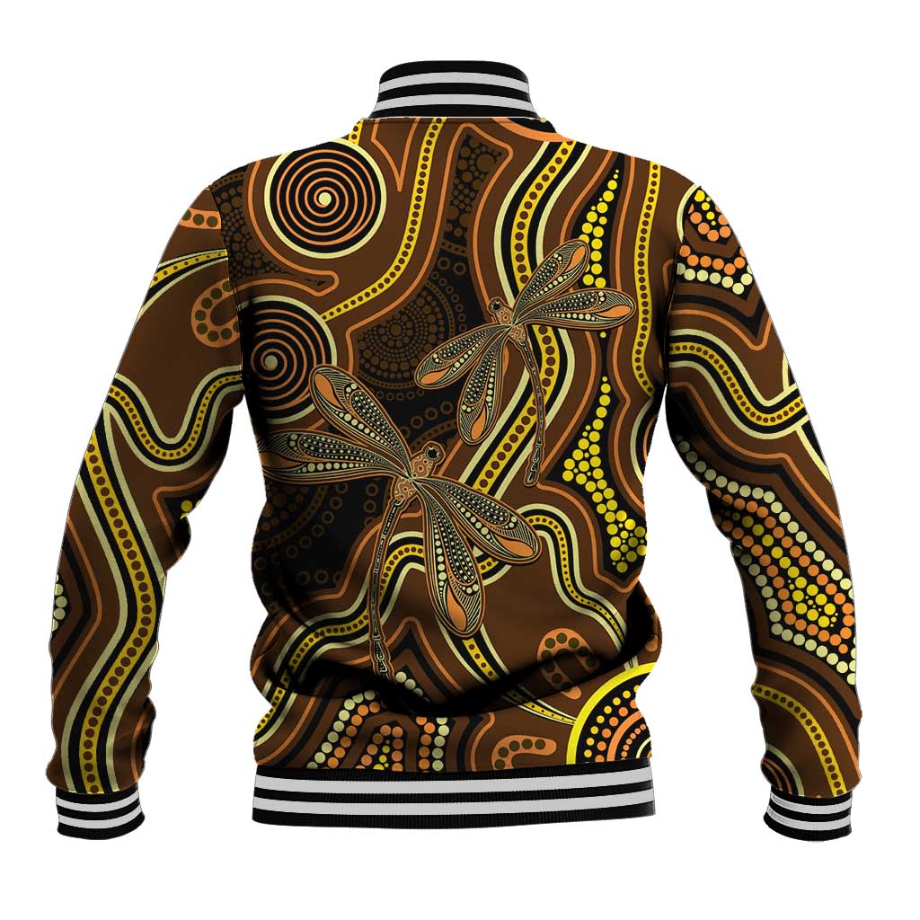 Orange Indigenous Dragonfly Australia Baseball Jacket Aboriginal Art - Aussie Hoodie