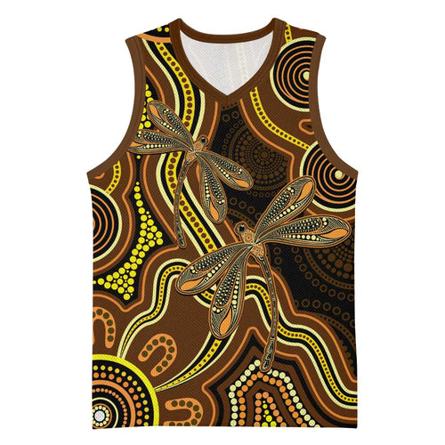 Orange Indigenous Dragonfly Australia Basketball Jersey Aboriginal Art - Aussie Hoodie