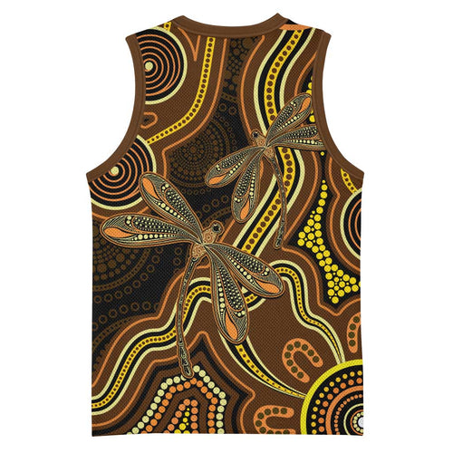 Orange Indigenous Dragonfly Australia Basketball Jersey Aboriginal Art - Aussie Hoodie