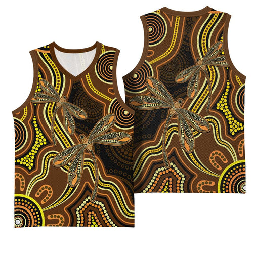 Orange Indigenous Dragonfly Australia Basketball Jersey Aboriginal Art - Aussie Hoodie