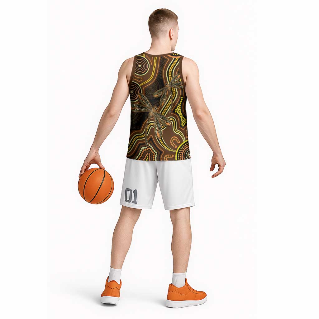 Orange Indigenous Dragonfly Australia Basketball Jersey Aboriginal Art - Aussie Hoodie