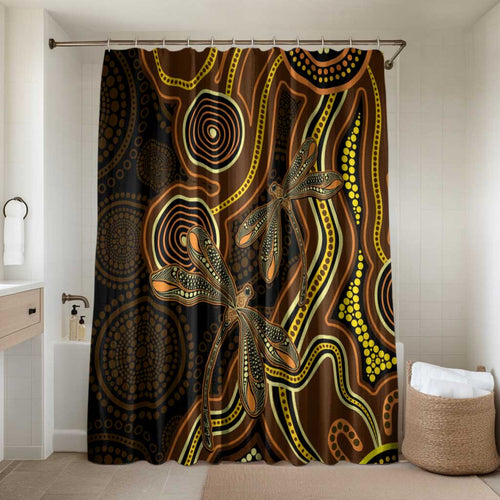 Orange Indigenous Dragonfly Australia Bathroom Set Aboriginal Art - Aussie Hoodie