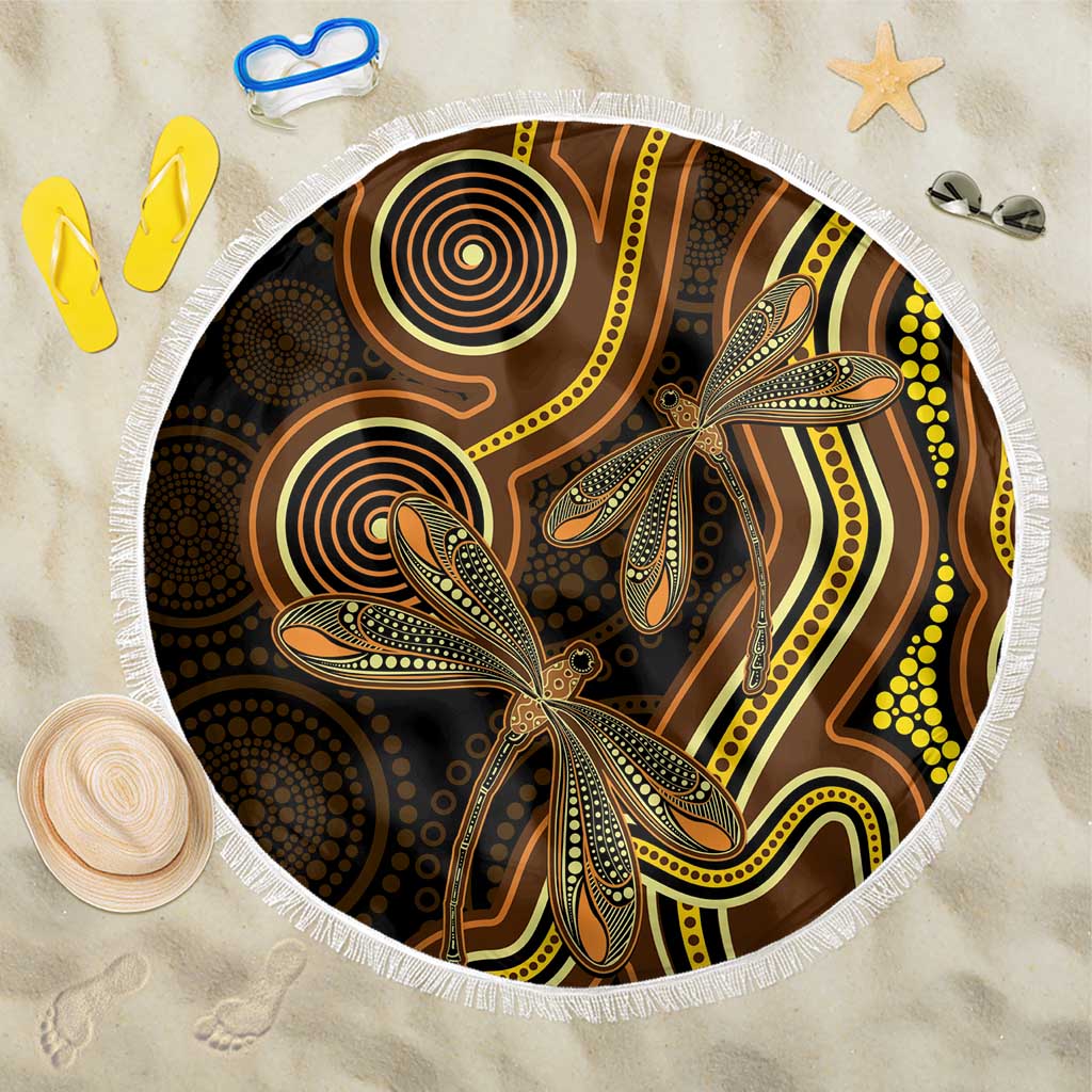 Orange Indigenous Dragonfly Australia Beach Blanket Aboriginal Art - Aussie Hoodie