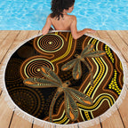 Orange Indigenous Dragonfly Australia Beach Blanket Aboriginal Art - Aussie Hoodie