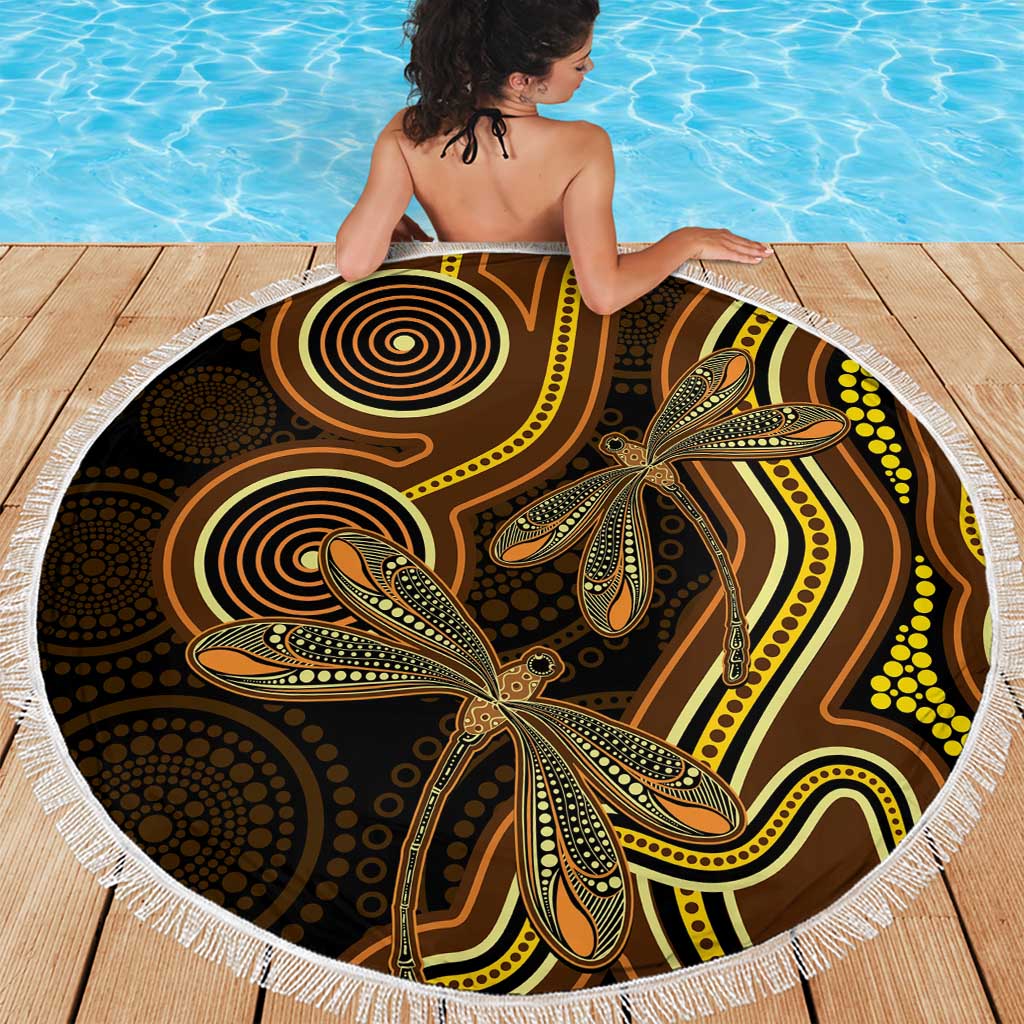 Orange Indigenous Dragonfly Australia Beach Blanket Aboriginal Art - Aussie Hoodie