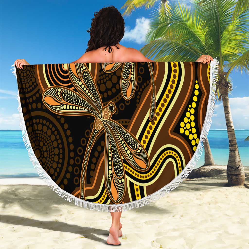 Orange Indigenous Dragonfly Australia Beach Blanket Aboriginal Art - Aussie Hoodie