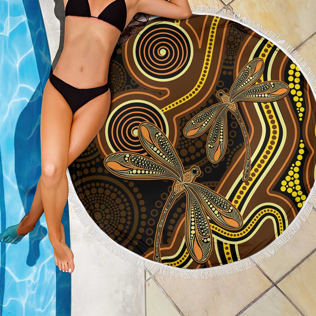 Orange Indigenous Dragonfly Australia Beach Blanket Aboriginal Art - Aussie Hoodie