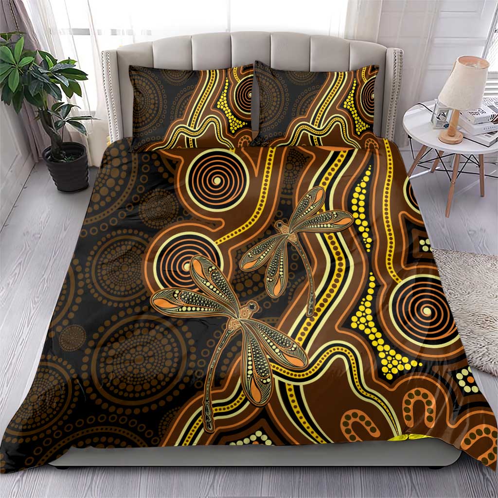 Orange Indigenous Dragonfly Australia Bedding Set Aboriginal Art - Aussie Hoodie