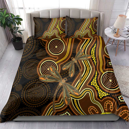 Orange Indigenous Dragonfly Australia Bedding Set Aboriginal Art - Aussie Hoodie