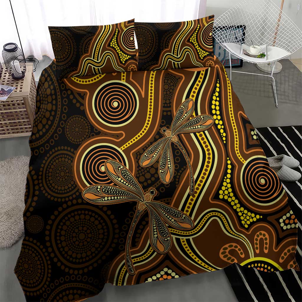 Orange Indigenous Dragonfly Australia Bedding Set Aboriginal Art - Aussie Hoodie