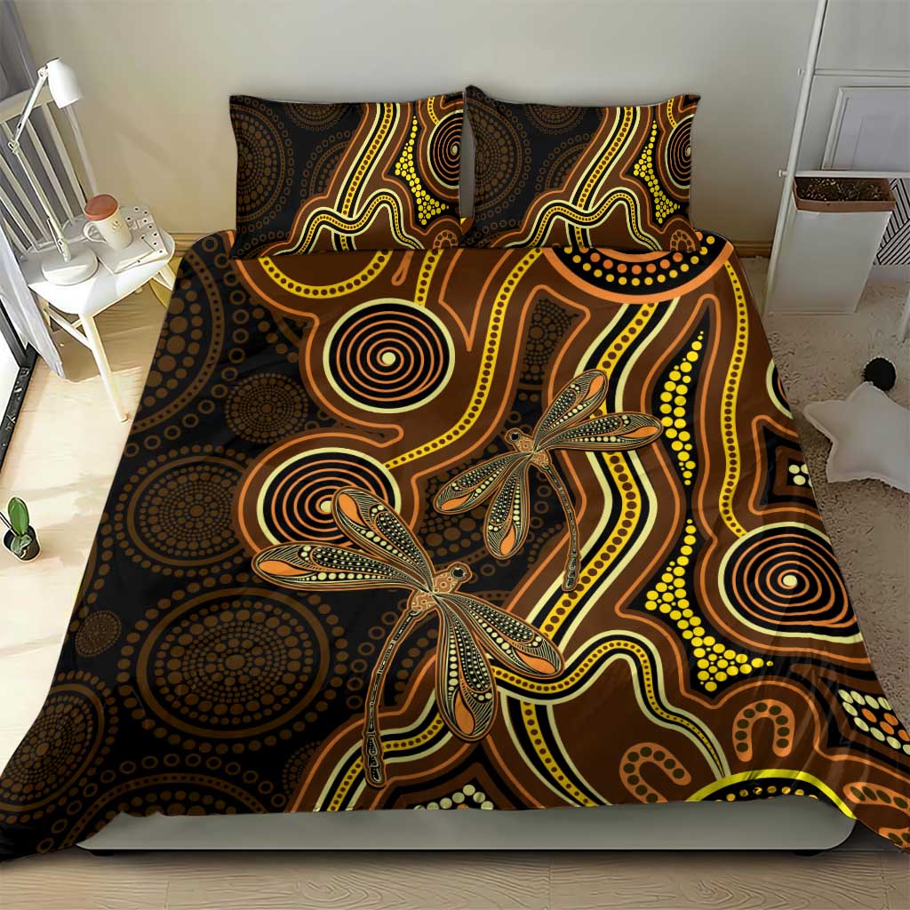 Orange Indigenous Dragonfly Australia Bedding Set Aboriginal Art - Aussie Hoodie