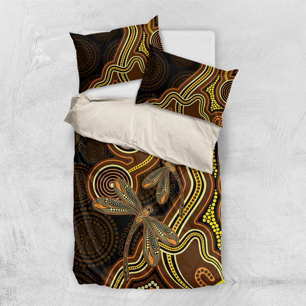 Orange Indigenous Dragonfly Australia Bedding Set Aboriginal Art - Aussie Hoodie
