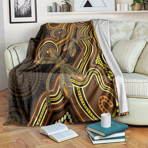 Orange Indigenous Dragonfly Australia Blanket Aboriginal Art - Aussie Hoodie
