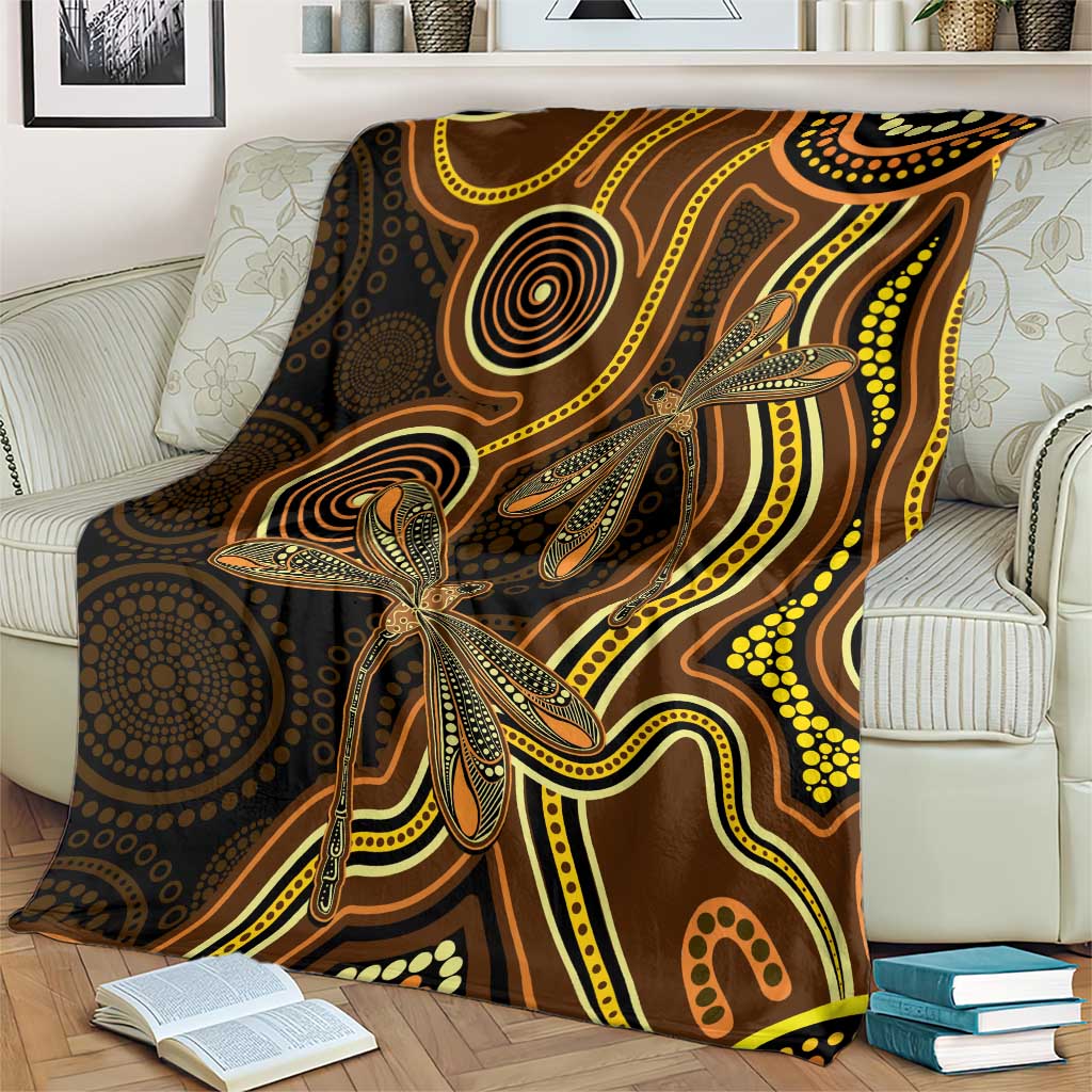 Orange Indigenous Dragonfly Australia Blanket Aboriginal Art - Aussie Hoodie